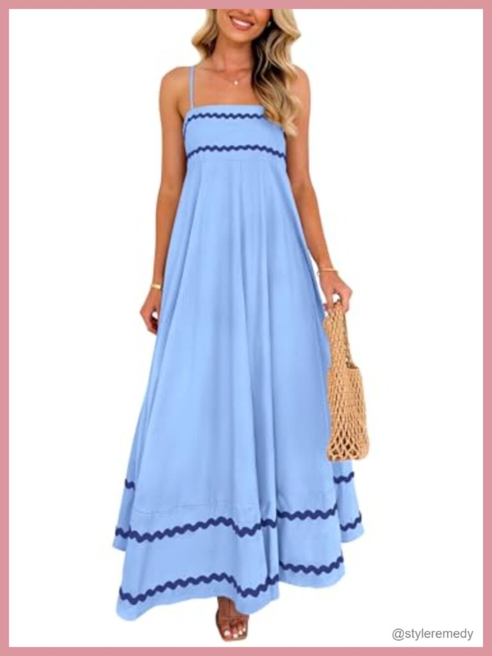 Women's Flowy Boho Maxi Dress Spaghetti Strap Square Neck A-Line Beach Sundress